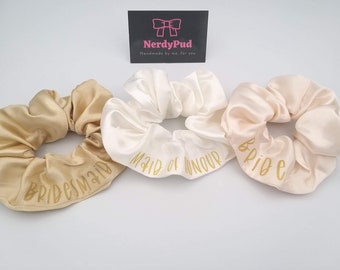 Wedding Scrunchies, Personalised Scrunchies, Satin Scrunchie, Elastic Hair Tie, Bridesmaid Scrunchie, Bride Scrunchie, Handmade Scrunchies