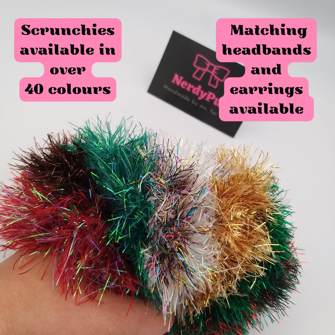 Christmas Scrunchies, Tinsel Scrunchies, Crochet Scrunchie, Tinsel Hair