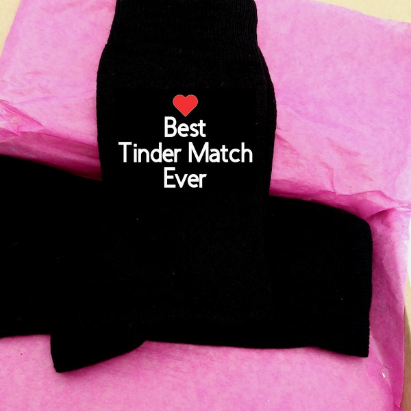 Best Tinder Match Ever Socks, Valentines Socks, Birthday Socks, Boyfriend Gift, Novelty Socks, Girlfriend Gift