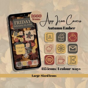 Autumn Ember App Icons - thema rood geel grijs bruin - groot pictogram (digitale download)
