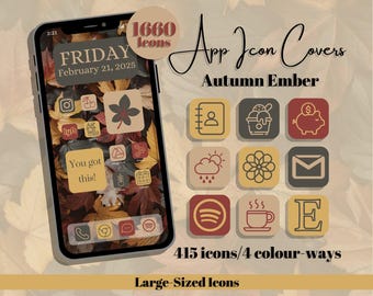 Autumn Ember App Icons - Red Yellow Grey Brown Theme - Large Icon Size (Digital Download)
