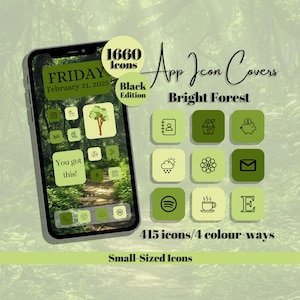 Bright Forest App Icons: Black Edition - Green Theme, Small Icon Size (Digital Download)