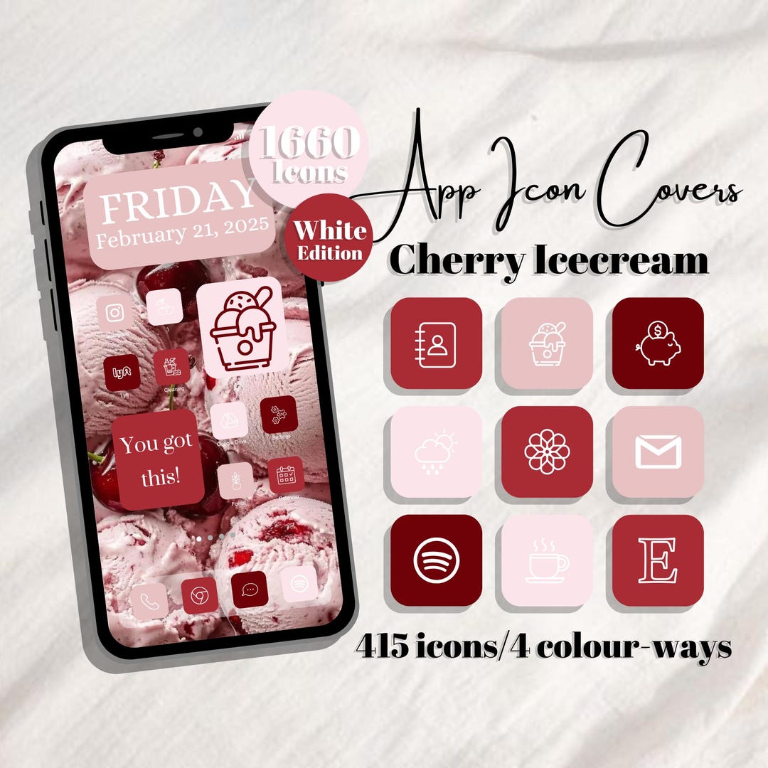 Cherry Icecream - White Edition App Icons: Red, Pink, & White Ios Theme ...