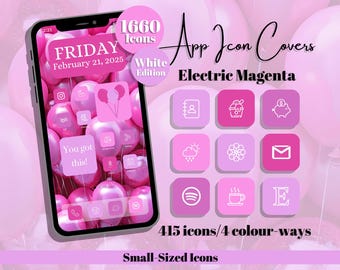 Electric Magenta App Icons: White Edition - Pink Purple Theme, Small Icon Size (Digital Download)
