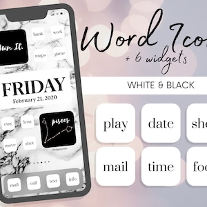 24Pk White with Black Word App Icons + 6 Widget Images, Star Sign Widget