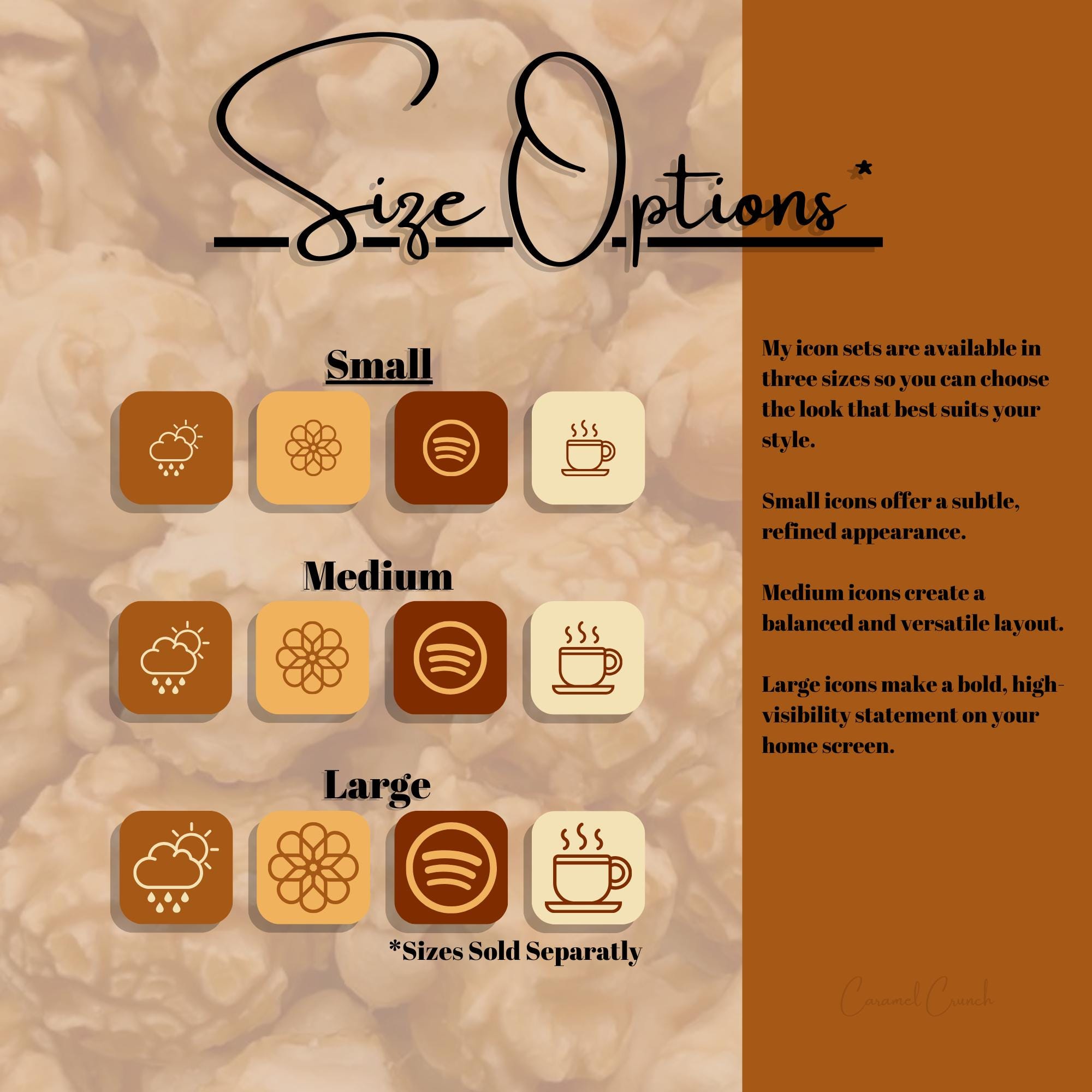 Caramel Crunch App Icons - Yellow Brown Cream Theme, Small Icon Size ...