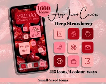 Deep Strawberry App Icons - Pink Red Theme, Small Icon Size (Digital Download)