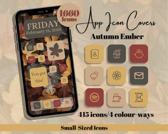 Autumn Ember App Icons - Red Yellow Grey Brown Theme - Small Icon Size (Digital Download)