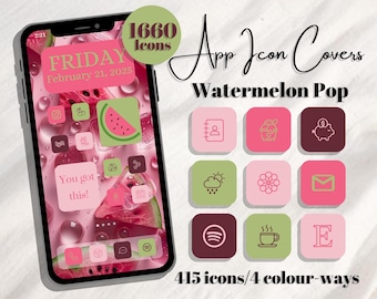 Watermelon Pop - App Icons: Pink, Green, & Brown iOS Theme (1660 Icons) (Digital Download)
