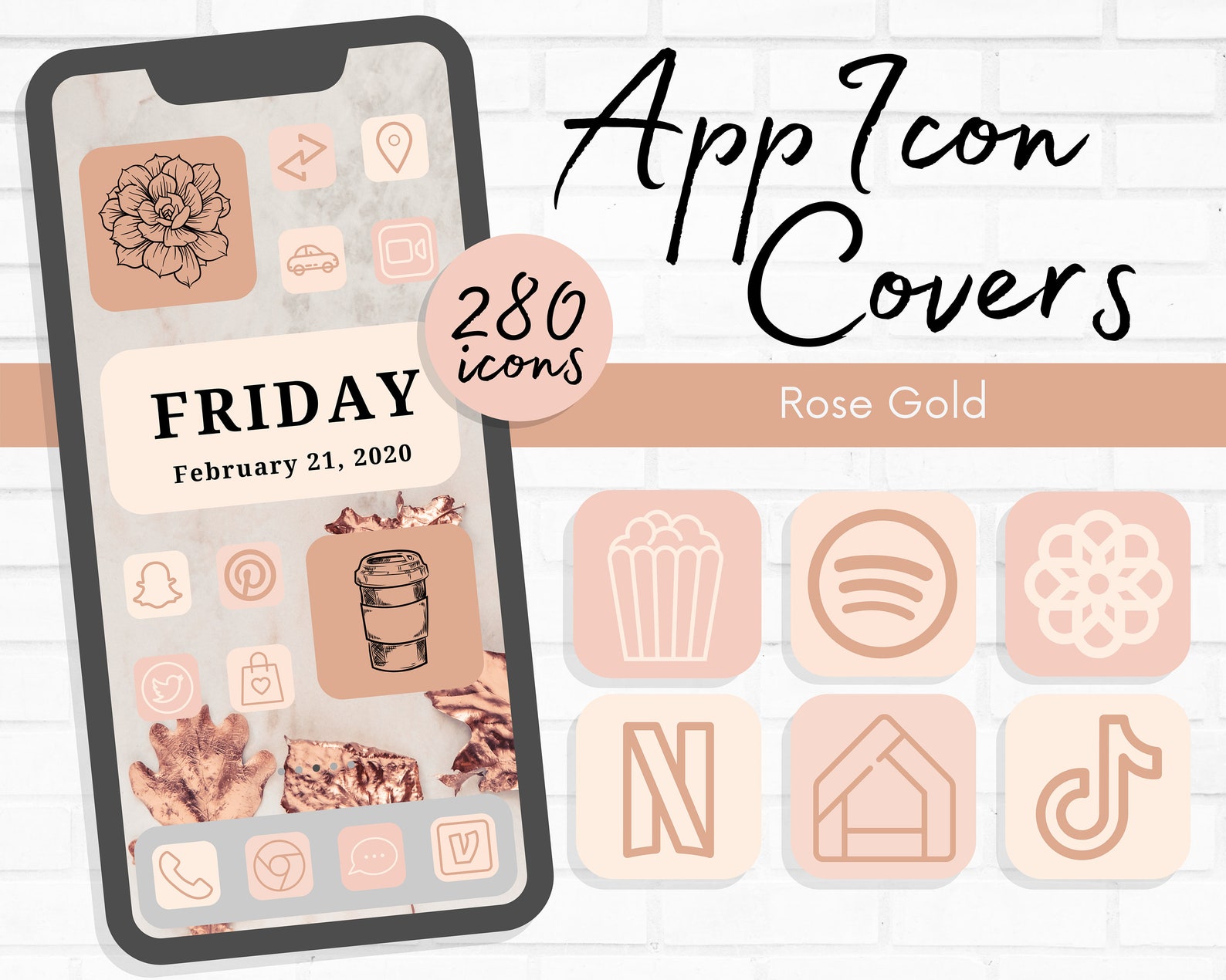 280 Rose Gold Icon Covers 70 Icons in 4 Colours Ios 14 Etsy