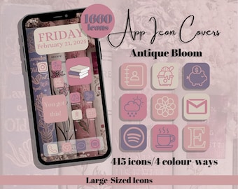 Antique Bloom App Icons – Pink Purple Theme - Large Icon Size (Digital Download)