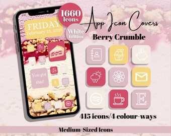 Berry Crumble App Icons: White Edition - Cream Pink Yellow Purple Theme, Medium Icon Size (Digital Download)