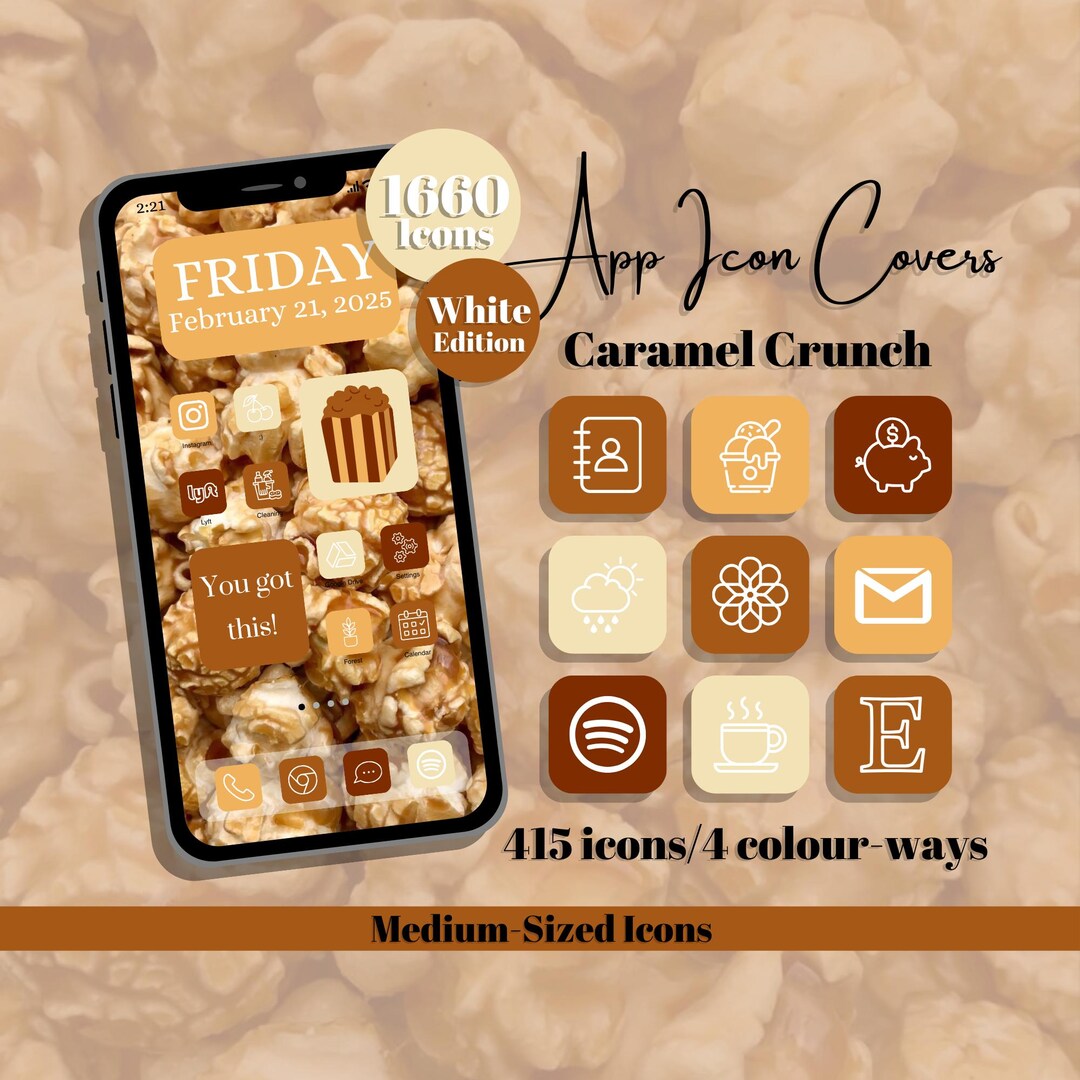 Caramel Crunch App Icons: White Edition - Yellow Brown Cream Theme ...