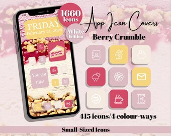 Berry Crumble App Icons: White Edition - Cream Pink Yellow Purple Theme, Small Icon Size (Digital Download)