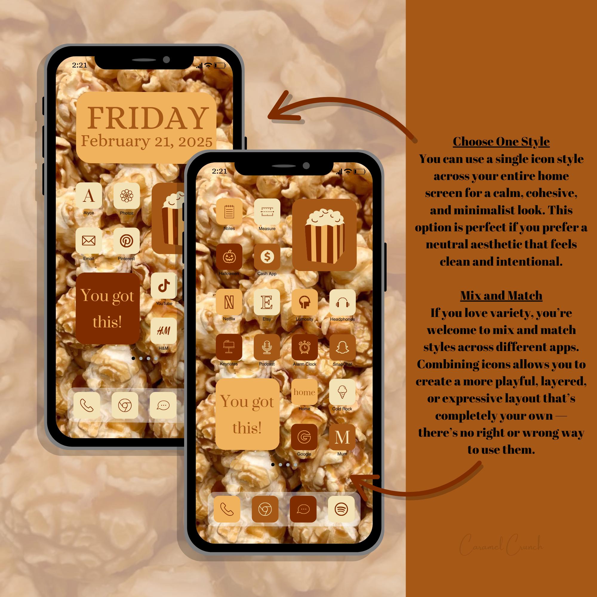 Caramel Crunch App Icons - Yellow Brown Cream Theme, Small Icon Size ...