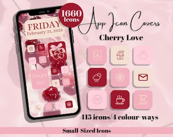 Cherry Love App Icons - Pink Red Theme, Small Icon Size (Digital Download)