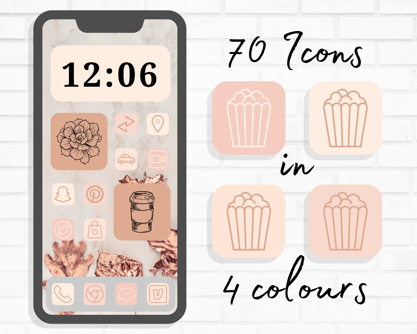 280 Rose Gold Icon Covers 70 Icons in 4 Colours Ios 14 Etsy