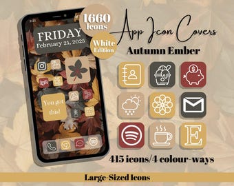 Autumn Ember App Icons: White Edition - Red Yellow Grey Brown Theme - Large Icon Size (Digital Download)