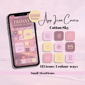 Cotton Sky App Icons - Pink Purple Yellow Theme, Small Icon Size (Digital Download)