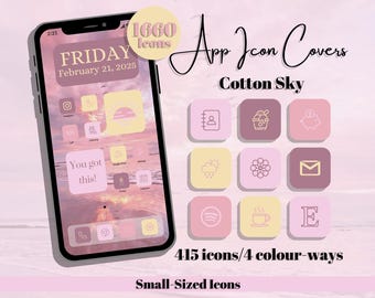 Cotton Sky App Icons - Pink Purple Yellow Theme, Small Icon Size (Digital Download)