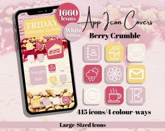 Berry Crumble App Icons: White Edition - Cream Pink Yellow Purple Theme, Large Icon Size (Digital Download)