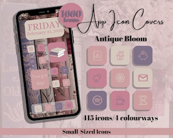 Antique Bloom App Icons – Pink Purple Theme - Small Icon Size (Digital Download)