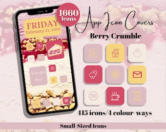 Berry Crumble App Icons - Cream Pink Yellow Purple Theme, Small Icon Size (Digital Download)
