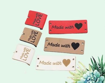 20pcs 20x50mm Made with Love Label PU Leather Fabric Sewing Cotton Garment Handmade Tag Label