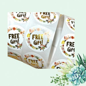 25mm 50 or 100pcs FREE GIFT White Floral Gold Sticker Thank You Tag Business Label Freebie Sticker Parcel Mail Gift Seal