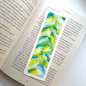 Green Abstract Art Bookmark: Hand-Painted Gift for Readers