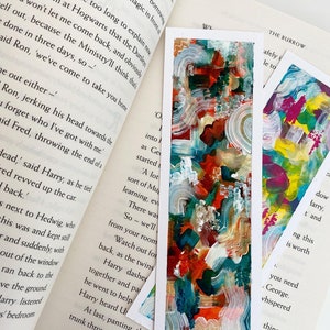Handmade Abstract Art Bookmark: Custom Painted Gift for Readers