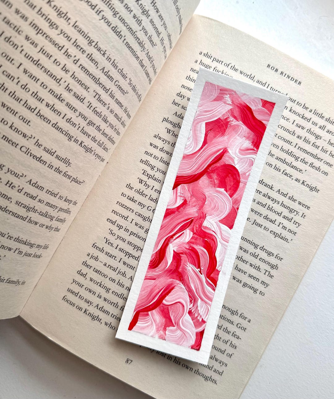 Red Abstract Art Bookmark: Hand Painted Gift for Book Lovers, Reader ...