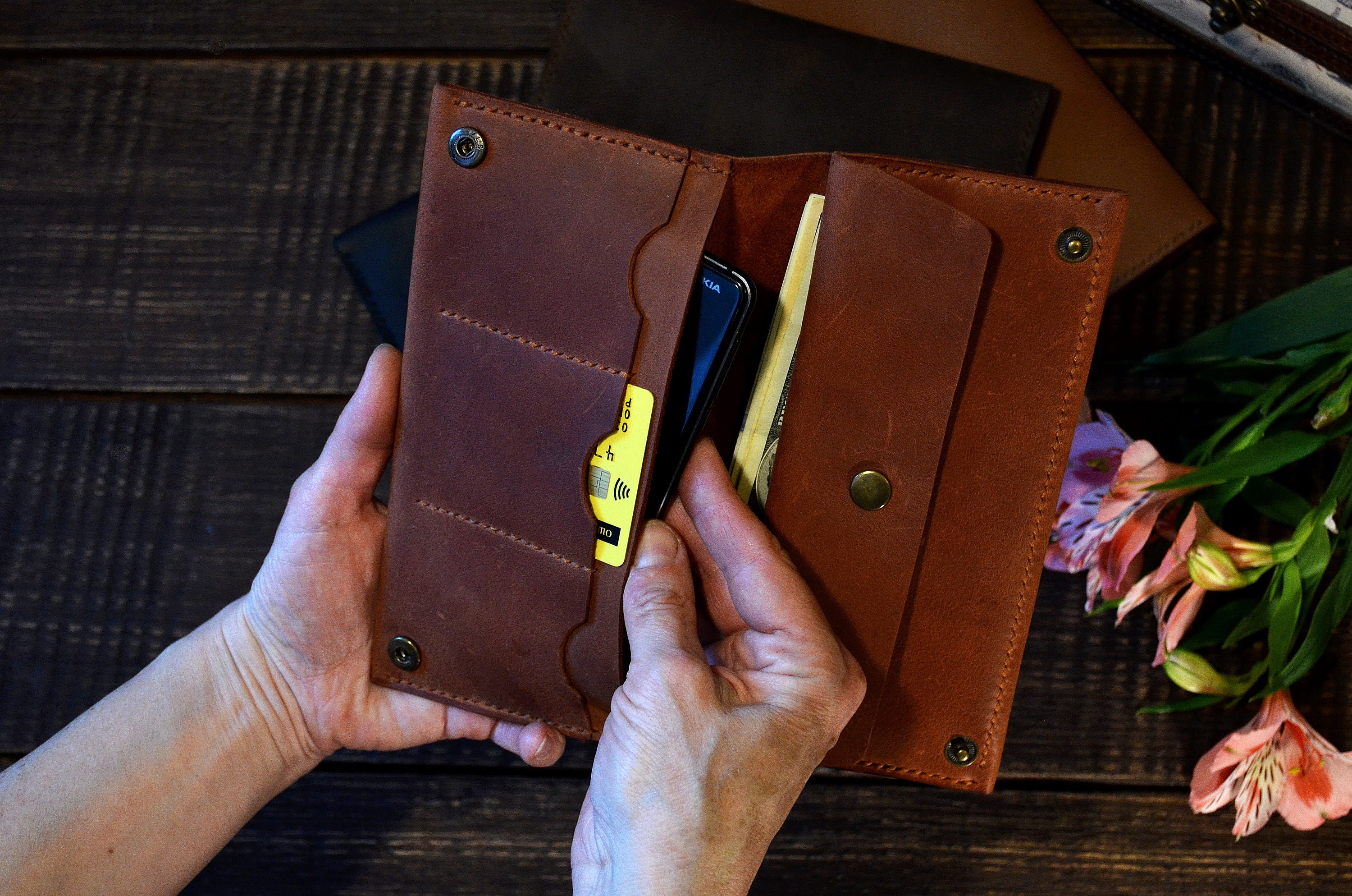 Leather Wallet Women's Travel Wallet Women Large Wallet Etsy