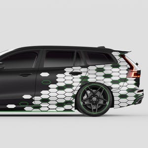 Lot de 2 autocollants en nid d&#39;abeille, 200 x 60 cm chacun, décoration de voiture, moto, bus, tuning, vinyle, autocollant de voiture KX083-04 blanc vert