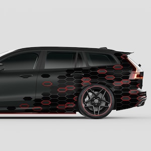 Honeycomb sticker set of 2, each 200 x 60 cm, car motorcycle bus decoration tuning vinyl car sticker KX083-05 black red