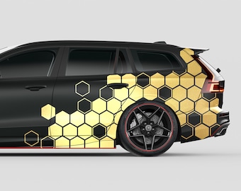 Auto Waben Aufkleber Set &quot;Gold&quot; Hexagon Honeycomb Folie Dekor KX078-04