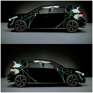 Juego de 2 tiras decorativas para coche de 10 m, 15 mm, color turquesa brillo y verde chancla/naranja