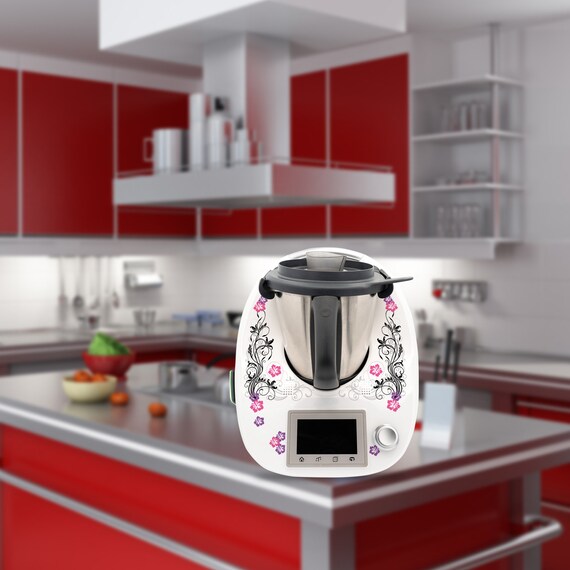 Pegatinas Plateadas Para Thermomix TM31 - Diseño Hibisco, Vinilo Impermeable