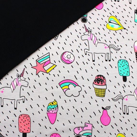 Tessuto Per Cucito Bambini - 0.5m Jersey + 0.5m Polsino, Fantasia Unicorno E Mentascura - Foto 8