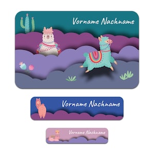 Set di 50 adesivi personalizzati con il nome desiderato per bambini "Alpaca"