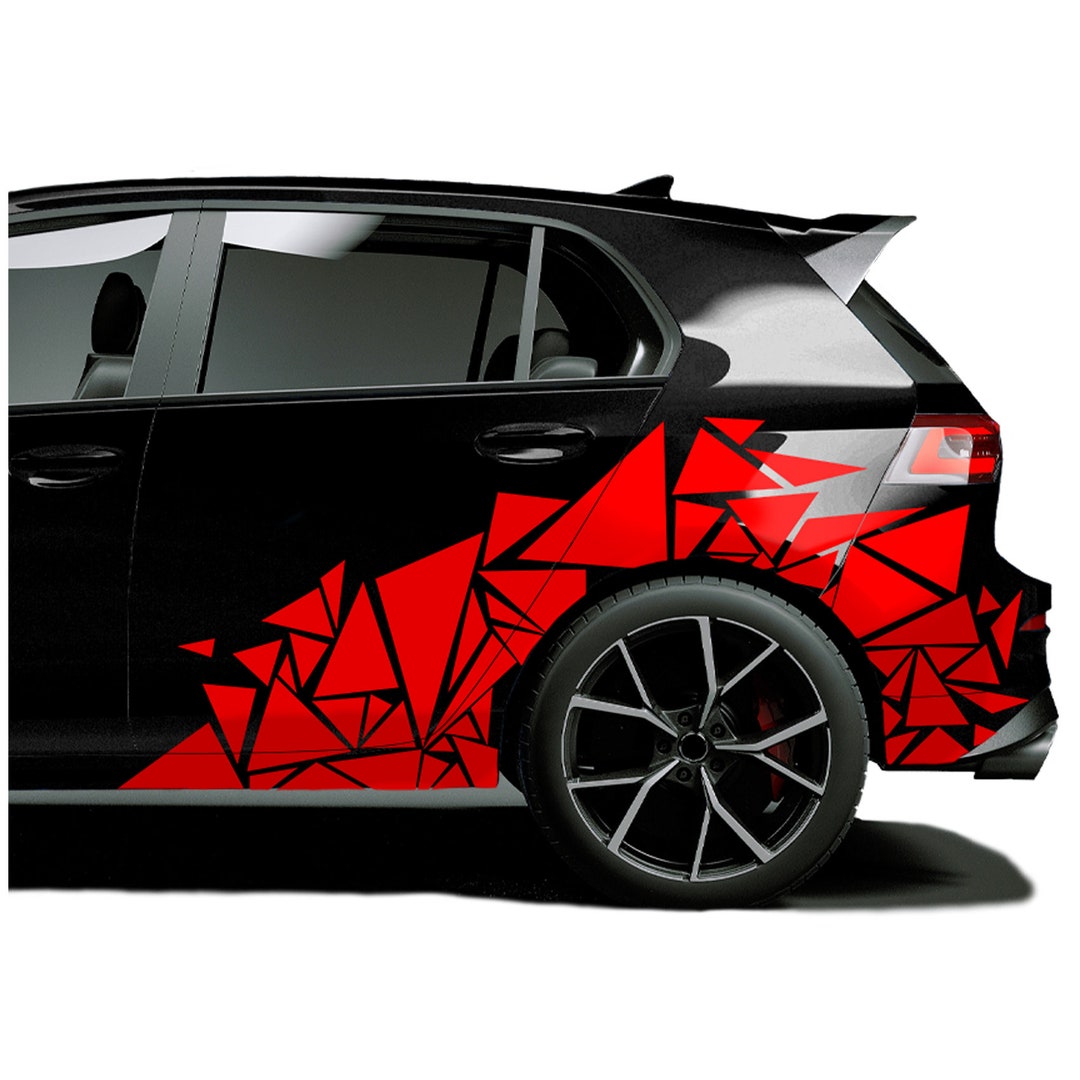 Set of 2 Car Stickers Triangles Red 120 X 60 Cm Shards Geometric KX075