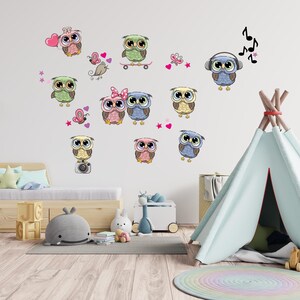 Muurtattoo uilen DIN A4 foliesticker dieren kinderkamer decoratiesticker folie muurprint Y037