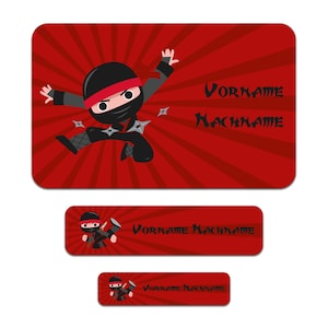 Set di 50 adesivi personalizzati con il nome desiderato per bambini "Ninja"
