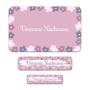 Set di 50 adesivi personalizzati con il nome desiderato per bambini "Fiori"