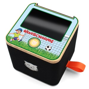 Finest-Folia Tigerbox Schutzfolie mit Wunschname Fußball Aufkleber Design personalisiert Name Regal Hülle schutzhülle Y049-25