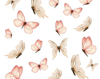 Set de stickers muraux "Papillons" Feuille autocollante beige abricot fille Y060