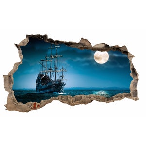 Wl05 adesivo de parede buraco pirata navio 100x60 cm adesivo de quarto infantil