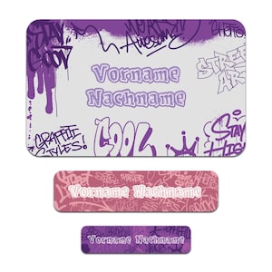 Set di 50 adesivi personalizzati con il nome desiderato per bambini "Graffiti"
