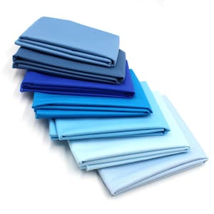 Poplin bomullstyg 7-delat set, blått, enfärgat, 100% bomull, tygbunt Oeko-Tex Standard 100-certifierad, sömnad, lapptäcke