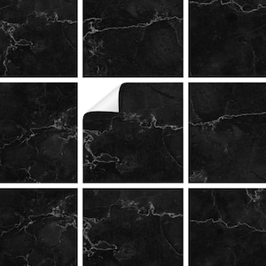 Sticker Tile Foil Set Marble Black 15 cm x 15 cm Sticker Kitchen Bathroom Decoration Foil Mosaic Tiles Self-Adhesive Y042